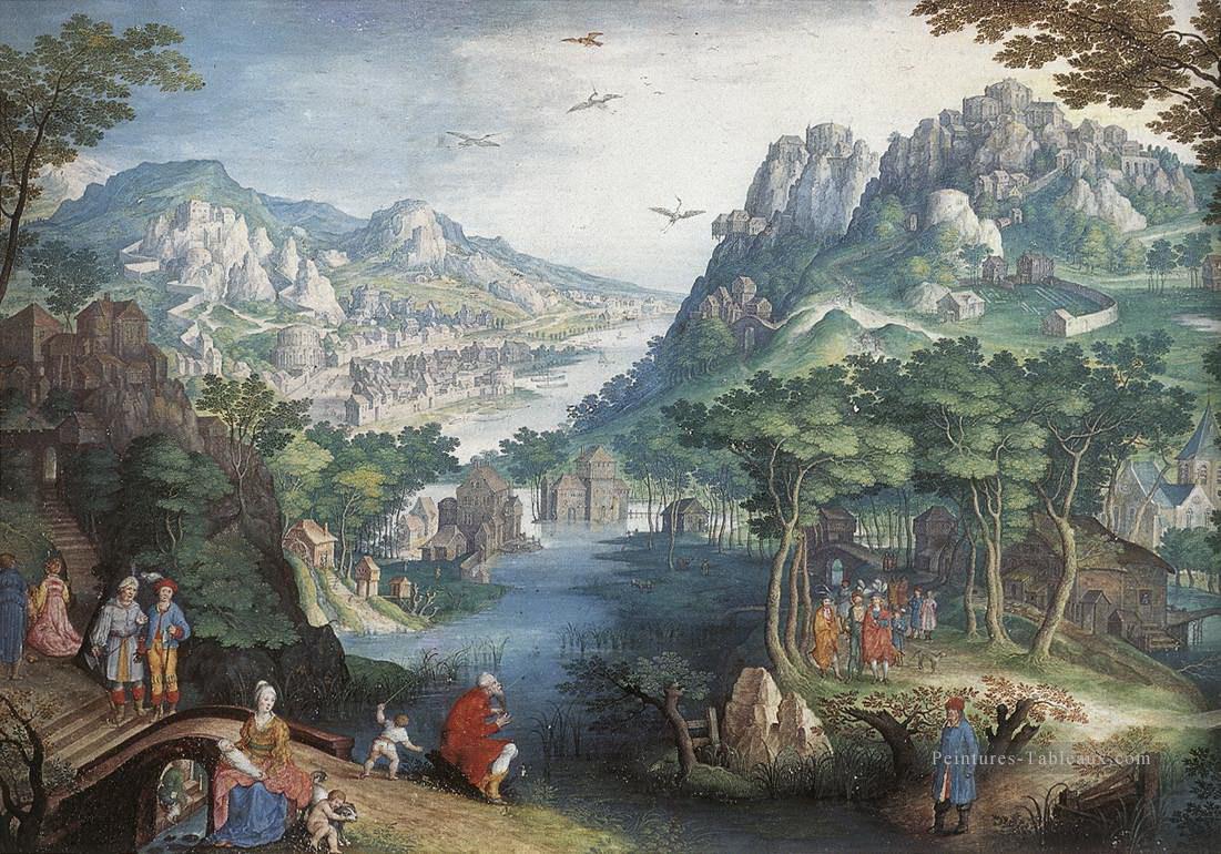 Montagne Paysage avec River Valley et le prophète Osée Peintures à l'huile